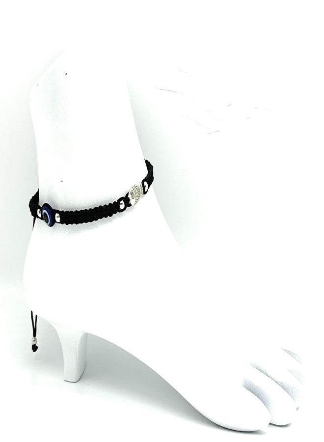 Jyokrish handmade adjustbale Black Silk dori Metal silver Fish evil eye Anklet |For Women |Girls |Nazariya |Good Luck |Payal | Free size |Single Leg - Image 4
