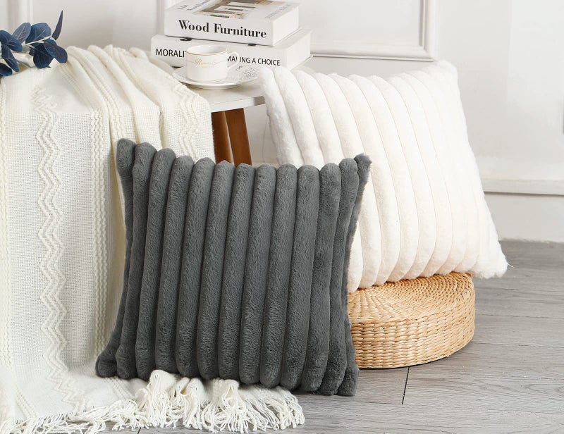 PANOD Set of 2 Faux Fur Decorative Throw Pillow Covers 18 x 18 White Luxury Plush Modern Accent Funky Boho Pillow Covers Pillow Case Cushion Case for Couch Bed Sofa Farmhouse Livingroom Bedroom - Image 4