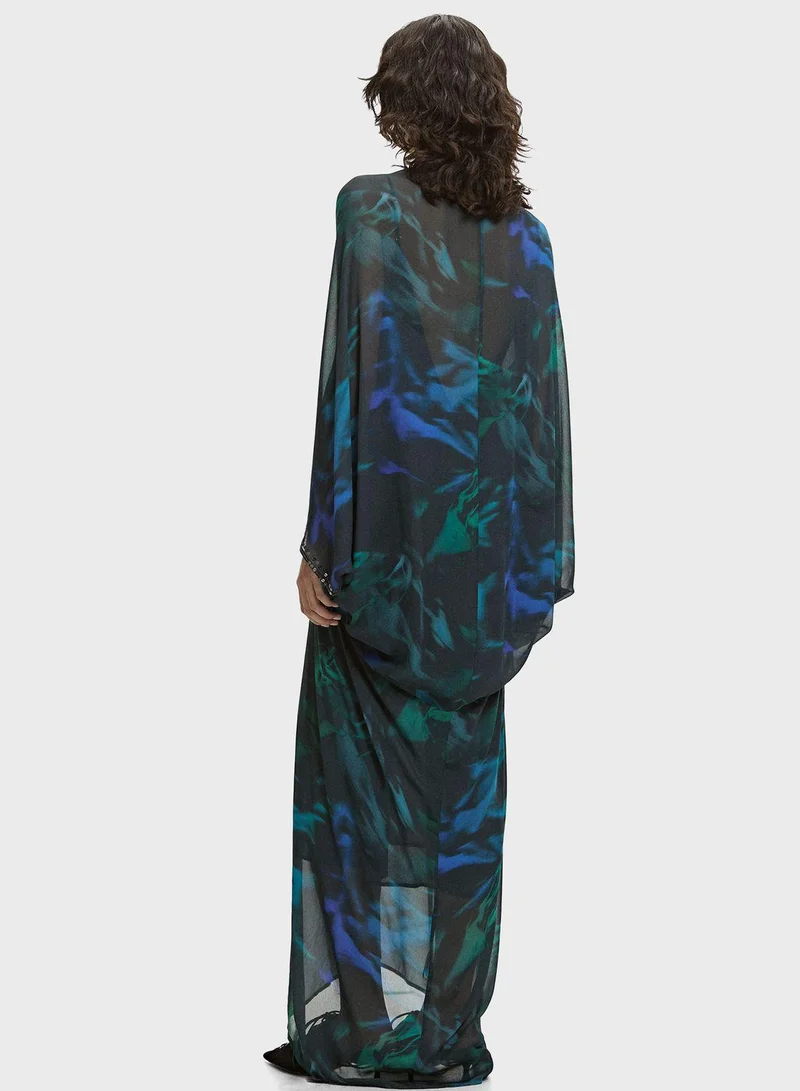 بارفوا Plunge Neck Flared Sleeve Dress