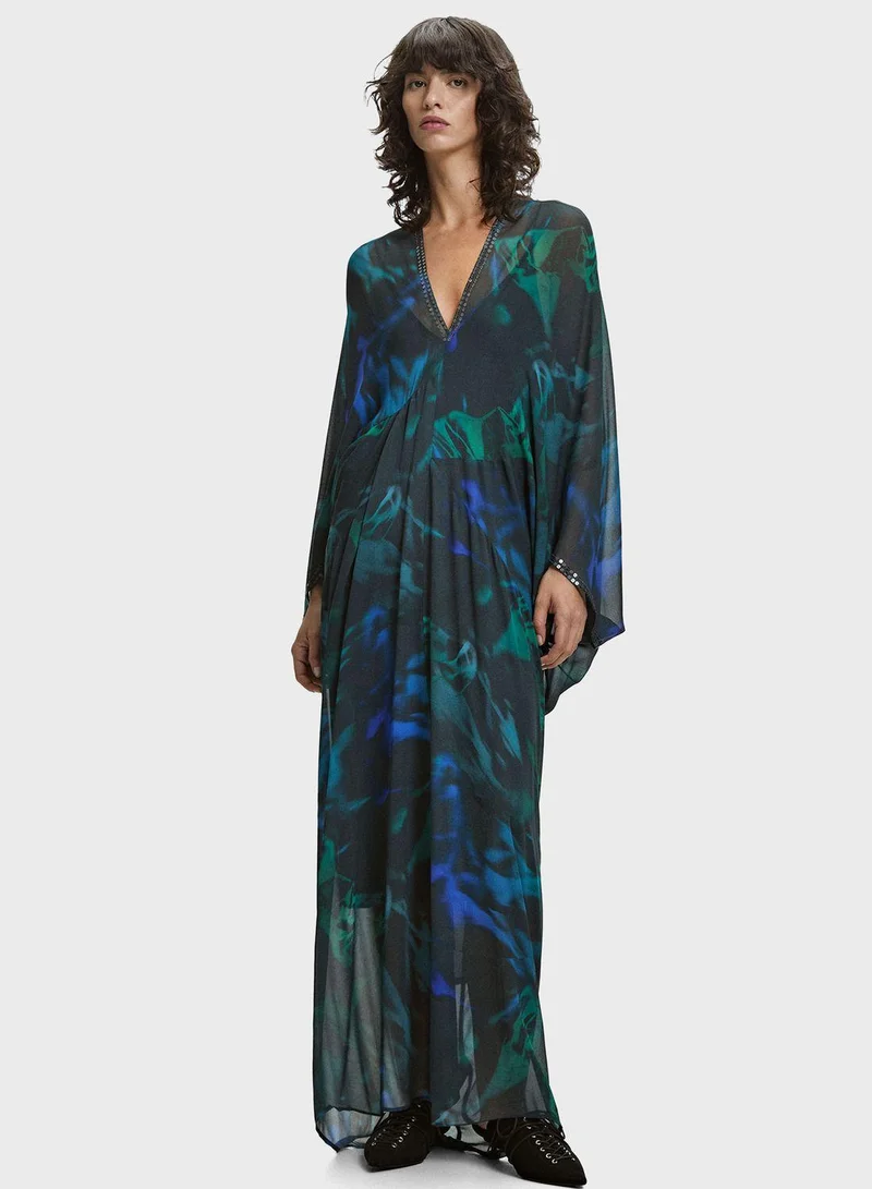 بارفوا Plunge Neck Flared Sleeve Dress