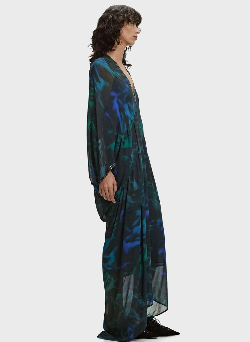 بارفوا Plunge Neck Flared Sleeve Dress