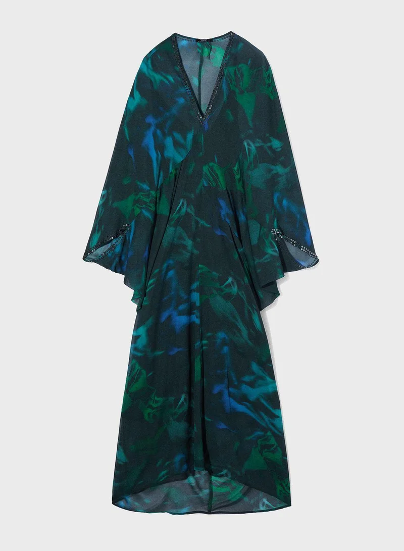 بارفوا Plunge Neck Flared Sleeve Dress