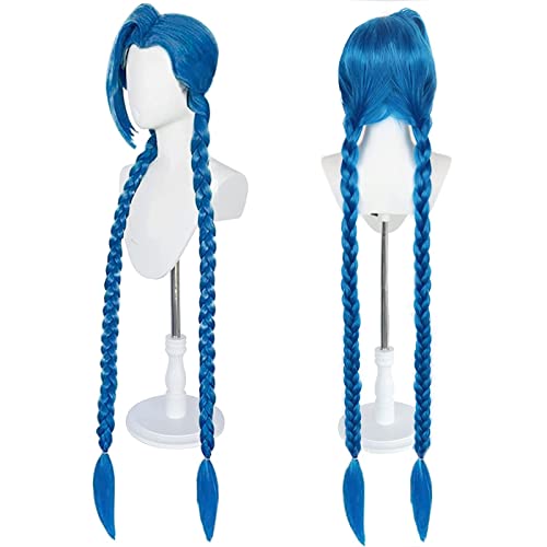 Ebingoo Blue Braided Cosplay Wig for Women + Wig Cap Long Straight Synthetic Costume Wig for Halloween Costume Anime Party - Image 1