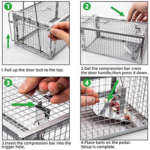 Kensizer 2-Pack Humane Rat Trap, Chipmunk Rodent Trap that Work for Indoor and Outdoor Small Animal - Mouse Voles Hamsters Live Cage Catch and Release - Image 4