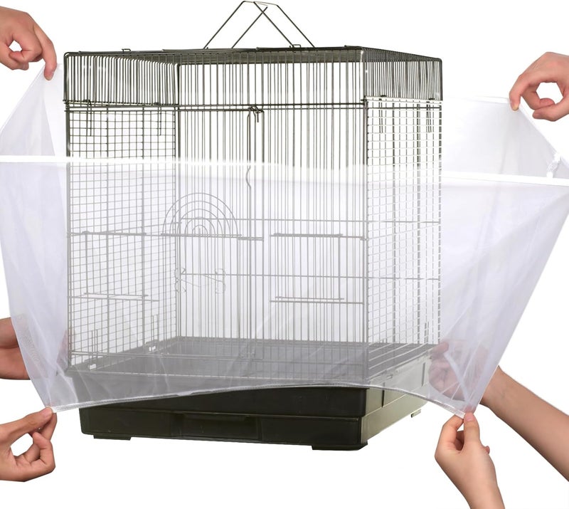 Sibba Bird Cage Airy Gauze Guard Catcher Parrot Nylon Mesh Net Cover Soft Universal Birdcage Elastic Cage Net Stretchy Skirt Accessories Pet Supplies (White) - Image 5