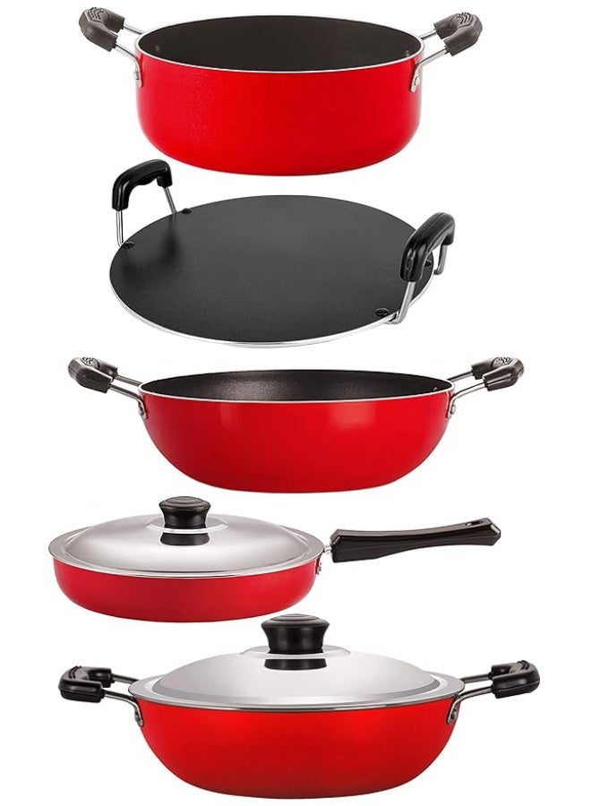 Nirlon Non-Stick Aluminium Flat Base Gas Compatible 5 Piece Cookware Combo Set - Image 1