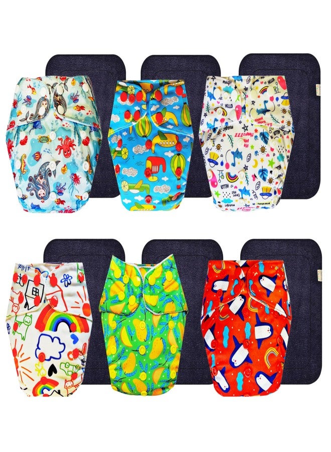 Dumbledo Premium Cloth Diaper with Black Insert (Pack of 6) | Hypoallergenic | 6-Layer Absorbent Pad | Adjustable Snaps | Designed by Moms | 3 Months - 3 Years | Unisex Baby - Image 1