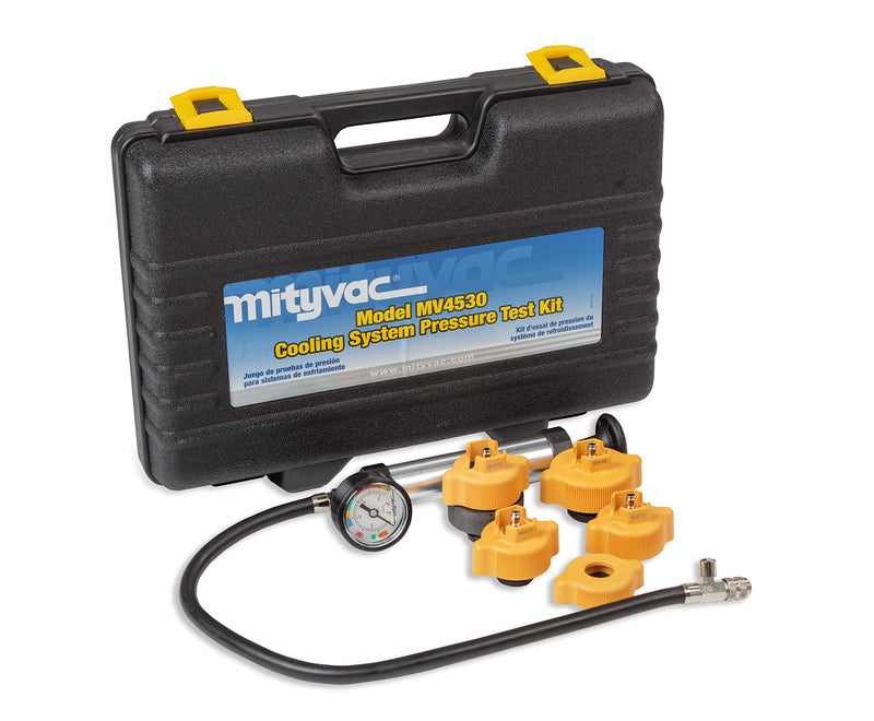 Mityvac MV4530 Automotive Cooling System Pressure Test Kit, Hand-Operated, Push-Button Valve, Self-Locking Quick-disconnects, Includes 4 Radiator/Coolant Bottle-Neck Adapters, Custom Molded Case - Image 2