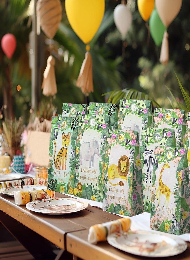 HaPiBiDesign Watercolor Safari Party Favor Bags - 24 Pcs Jungle Party Candy Bags with Stickers - Jungle Goodie Gift Treat Bags - Watercolor Safari Themed Birthday Party Supplies - Image 4