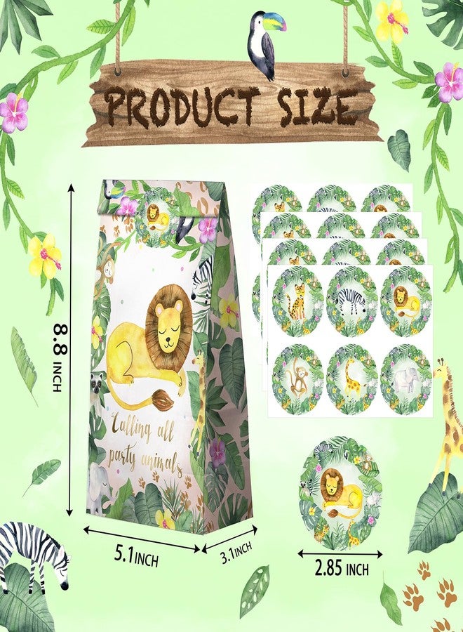 HaPiBiDesign Watercolor Safari Party Favor Bags - 24 Pcs Jungle Party Candy Bags with Stickers - Jungle Goodie Gift Treat Bags - Watercolor Safari Themed Birthday Party Supplies - Image 2