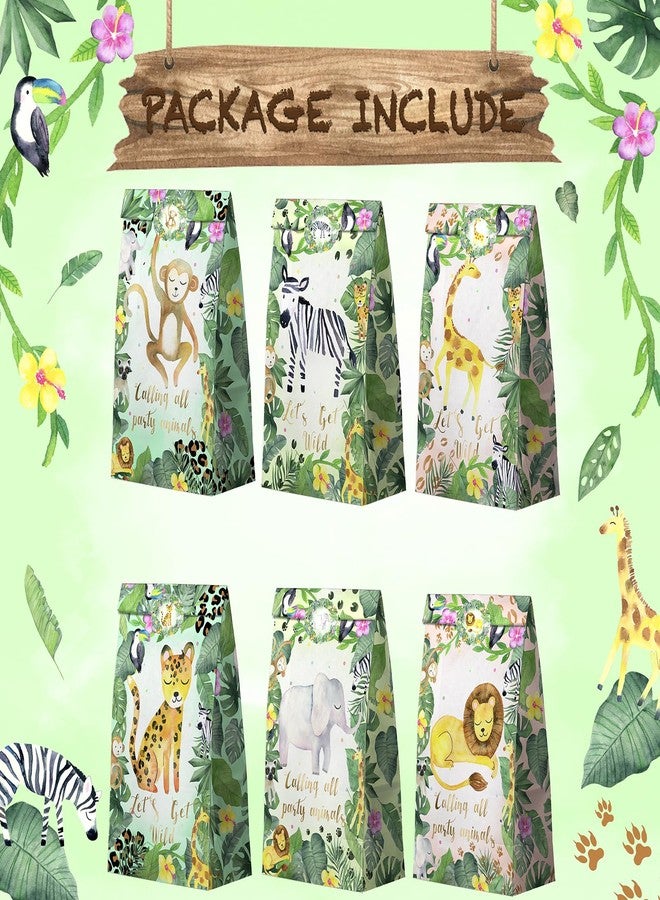 HaPiBiDesign Watercolor Safari Party Favor Bags - 24 Pcs Jungle Party Candy Bags with Stickers - Jungle Goodie Gift Treat Bags - Watercolor Safari Themed Birthday Party Supplies - Image 3