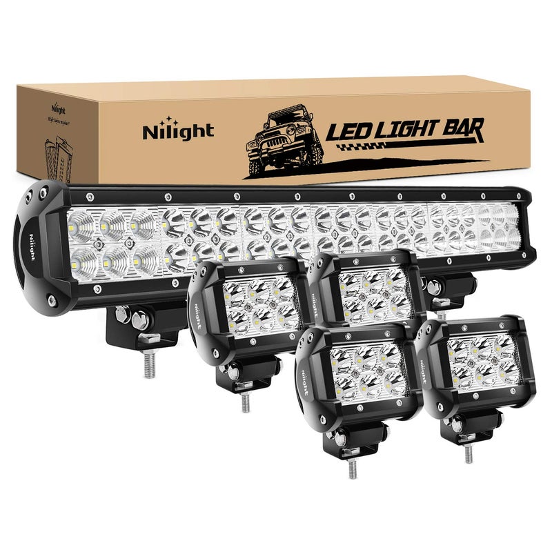 نيلايت ZH003 شريط إضاءة LED 20 بوصة 126 واط مع مجموعة من 4 قطع 4 بوصة 18 واط مصابيح ضباب LED لجيب رانجلر قارب شاحنة جرار مقطورة طرق وعرة ضمان لمدة سنتين