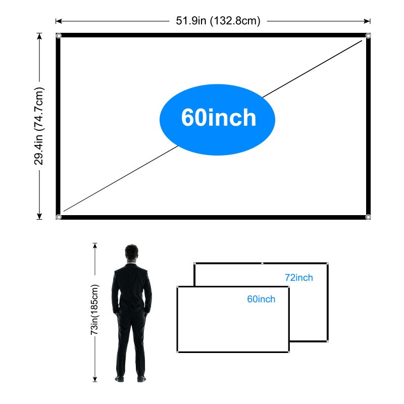 OKEDUO 60 Inch Projector Screen, OKEDUO 4K 16:9 HD Portable Projection Movie Screen, Anti-Crease Indoor Outdoor, Simple Install, Easy Carrying Projection Screen for Camping, RVing, Outdoor Theater Nights - Image 3