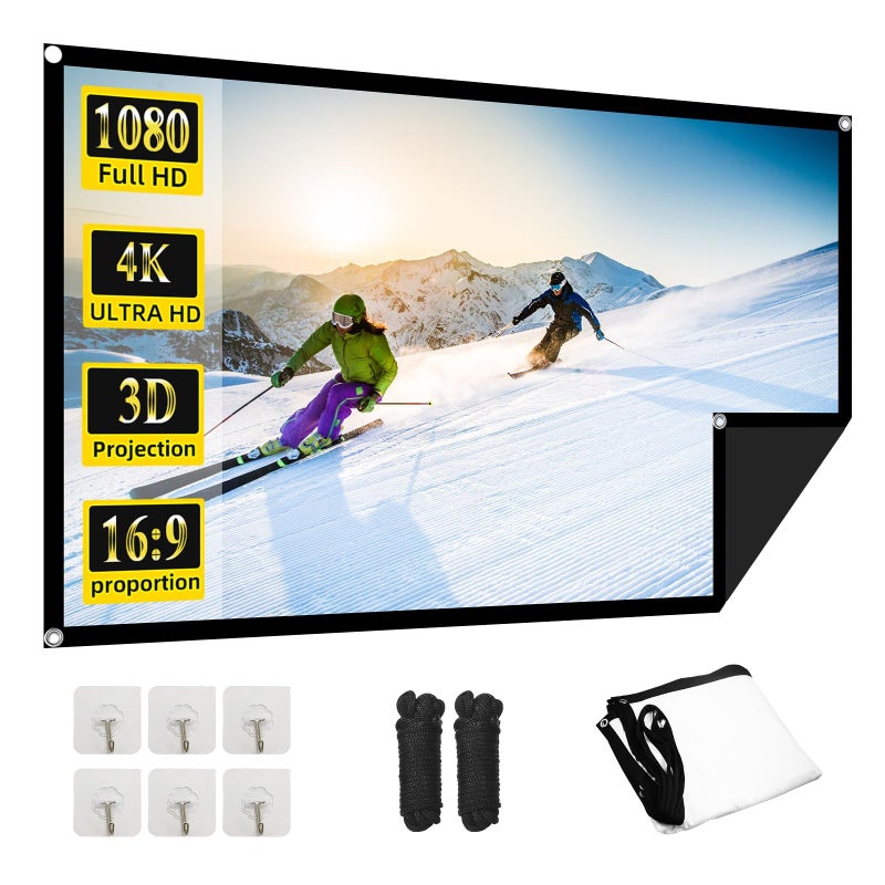 OKEDUO 60 Inch Projector Screen, OKEDUO 4K 16:9 HD Portable Projection Movie Screen, Anti-Crease Indoor Outdoor, Simple Install, Easy Carrying Projection Screen for Camping, RVing, Outdoor Theater Nights - Image 1