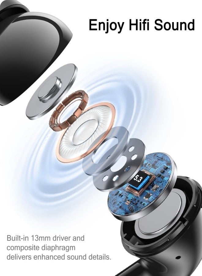Flyview True Wireless Earbuds, In-Ear Bluetooth 5.49 Headphones 4-Mics ENC Clear Call, Bluetooth Earbuds Touch Control 40 Playtime, IPX6 Waterproof TWS, Light-Weight Earphones  - Image 4