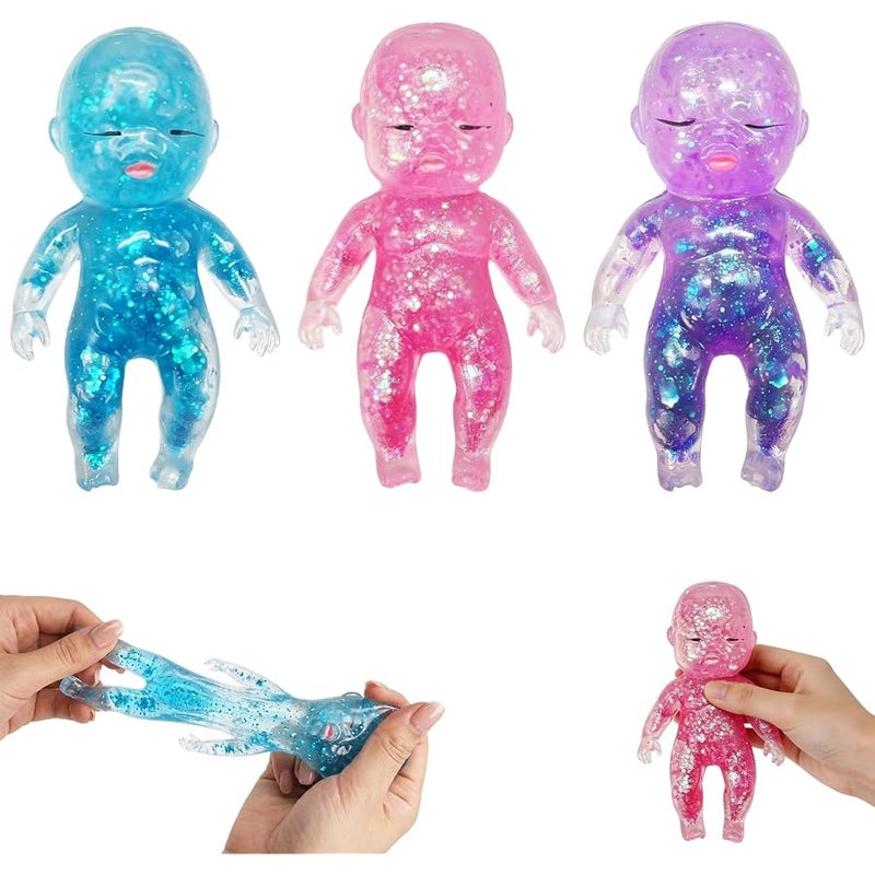 3PCS Squishy Glitter Slow Rising,Glitter Doll Squishies Stress Ball,Sugar Squishy Filled Glitter Slow Rising Squishy Sensory Fidget Toys for Stress Relief for Adults Use - Image 1