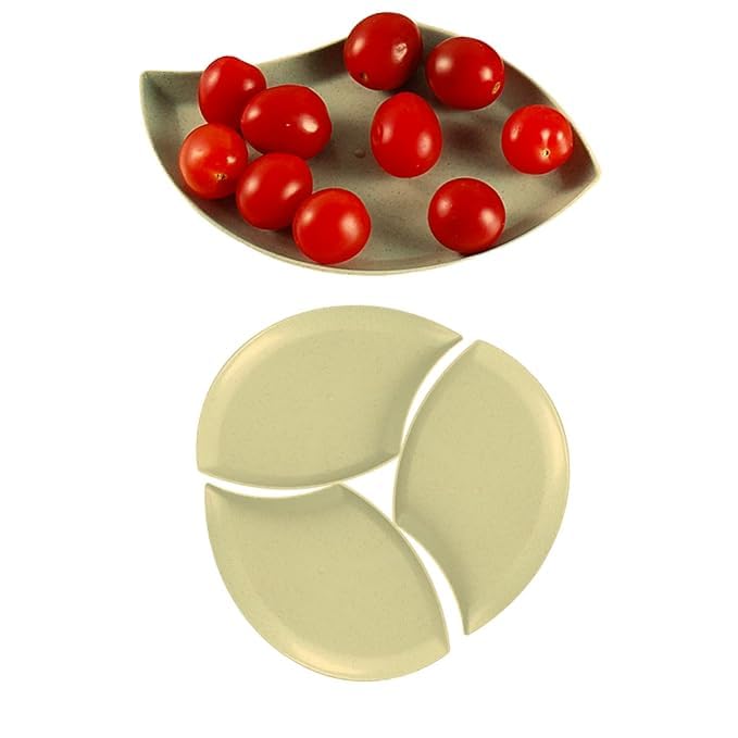 RoarCraft Wheat Straw Petal Dinnerware Set - Creative Plates for Snacks, Fruits, Desserts, Sauces, Candy, Ideal for Kitchens, Bakeries, and Elegant Serving Tray (Green, Set of 4, 18 x 11.3 x 2.5 CM) - Image 1