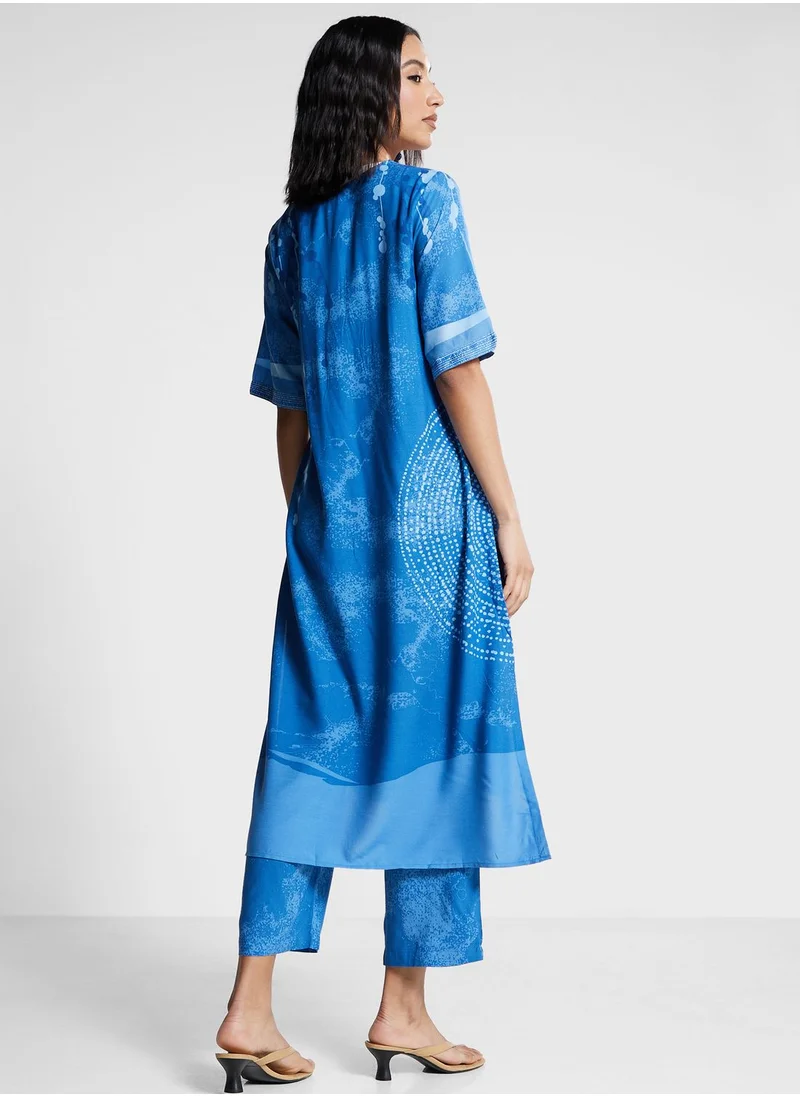 Biba Crew Neck Kurti & Pants Set