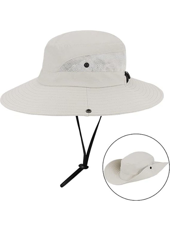 Damen Outdoor UV-Schutz Faltbare Sonnenhte Mesh Breiter Rand Strand Fischerhut mit Pferdeschwanzloch - Image 5