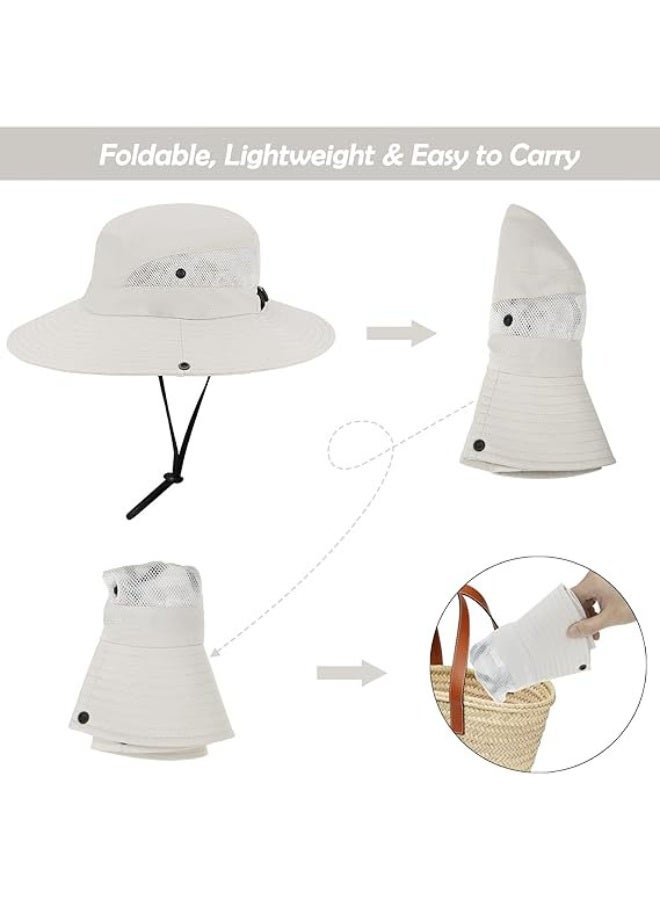 Damen Outdoor UV-Schutz Faltbare Sonnenhte Mesh Breiter Rand Strand Fischerhut mit Pferdeschwanzloch - Image 4