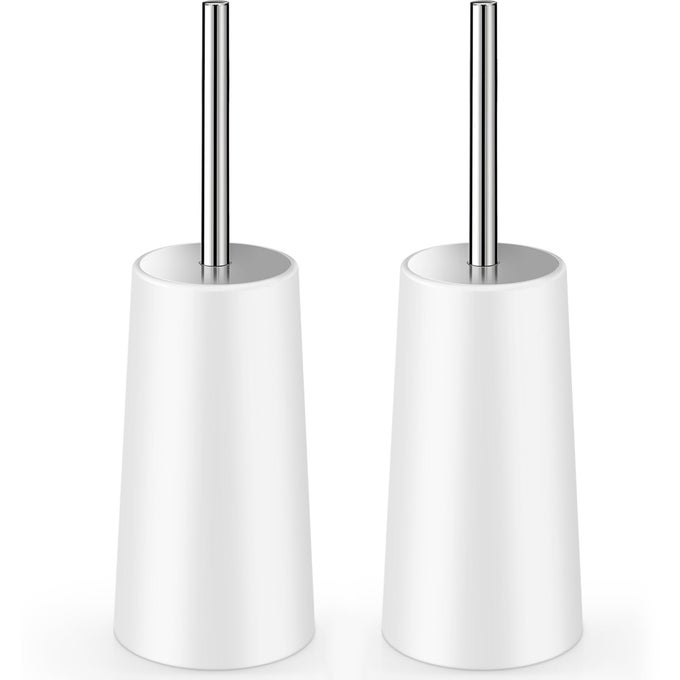 TOILET BRUSH AND HOLDER 2 PACK TOILET BRUSH WITH 304 STAINLESS STEEL LONG HANDLE TOILET BOWL BRUSH FOR BATHROOM TOILETERGONOMIC ELEGANTDURABLE WHITE