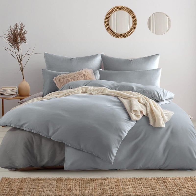 Soifox أغطية سرير 155 × 220 سم 4 قطع رمادي - 2 غطاء لحاف 155 × 220 سم + 2 كيس وسادة 80 × 80 سم، مايكروفايبر ناعم وغير قابل للكي مع سحاب (4 قطع 155 × 220 سم، رمادي) - Image 1