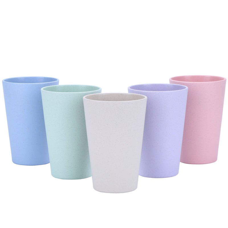 LuckyZone Wheat Straw Unbreakable Cup  16 oz Reusable Water Drinking Glasses Sets of 5  Lightweight Tumbler for Kitchen Outdoor  Dishwasher Safe BPA Free and Eco friendly 16 oz 5 Color_A