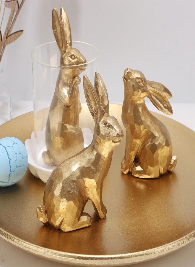 Glintoper 3 Pack Easter Bunny Figurines Decor, Mini Resin Golden Bunnies Spring Sculpture Tabletop Ornament, Rabbits Festival Present for Garden Home Table Office Dining Room Mantle Party Supplies - Image 3