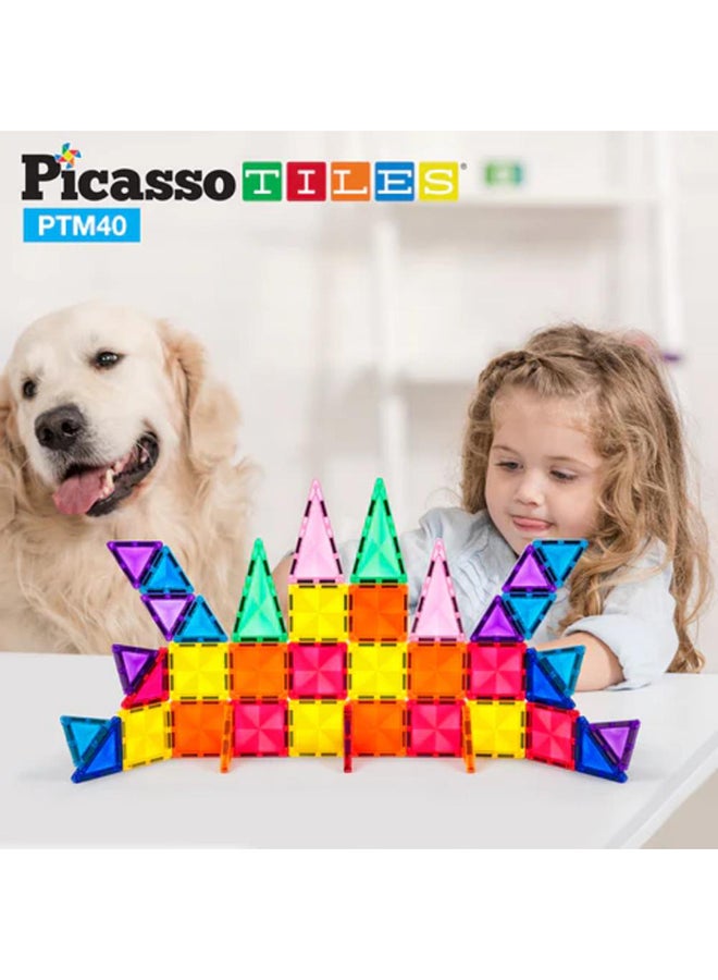 PicassoTiles 40 قطعة من كتل البناء المغناطيسية سلسلة الماس المصغرة بحجم السفر مجموعة ألعاب البناء المغناطيسية للتعليم STEM مجموعة اللعب التعليمية لتطوير دماغ الطفل كتل تكديس PTM40 للأولاد والبنات من عمر 3 سنوات فما فوق - Image 5