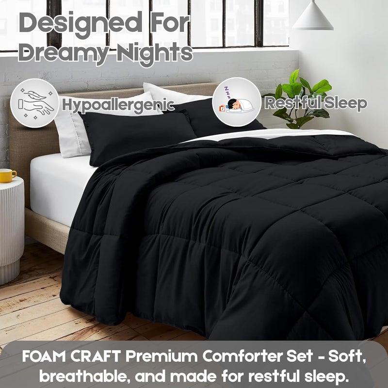 FOAM CRAFT 3 Piece Black Bed Comforter Set - Cozy Down Alternative Filled Comforter & 2 Pillow Shams, California King Size (220 x 260cm) - Image 3