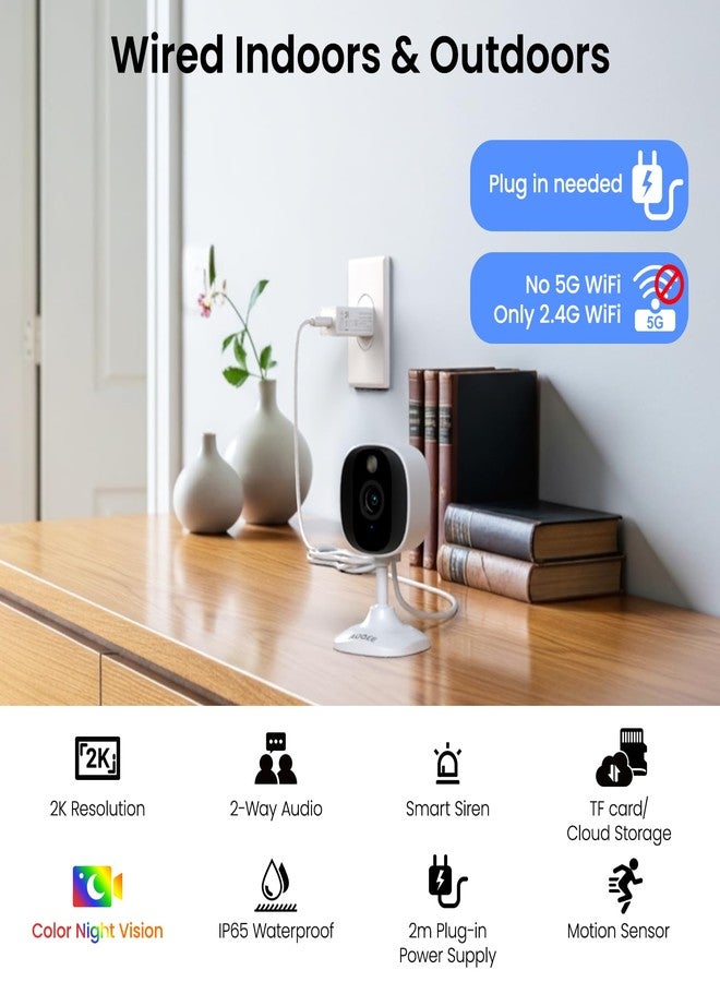 AOQEE Outdoor Security Camera - 2K IP65 CCTV Camera Systems, Waterproof WiFi Home Camera with App, People Detection, 24/7 Storage, Night Vision, Smart Siren, Work with Alexa - Image 2
