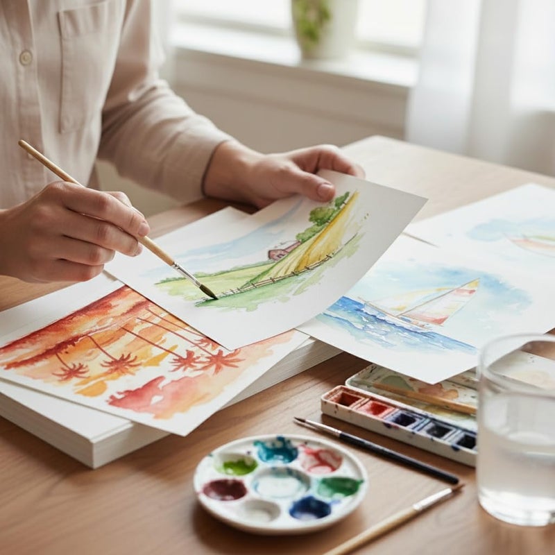 ASHBY 200 Sheets (8.5"" x11) - Premium Watercolor Paper - 220 GSM - Loose White Sheets - Ideal for Water Coloring, Sketching, Drawing, Craft, Art & Mixed Media. Bulk Pack of Paint Paper - Image 3