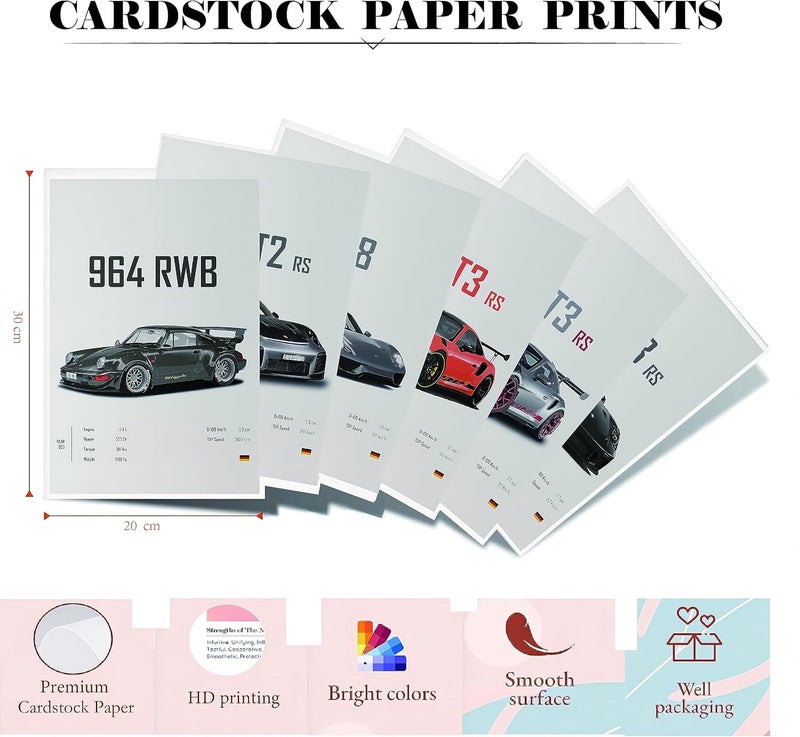 Dujoi Car Poster 911 GT3RS Posters Racing Car Wall Art Vintage Car Posters For Men Car Art Prints 911 Coated Paper Cardstock Prints(Unframe,Set Of 6,8x12inch) - Image 4