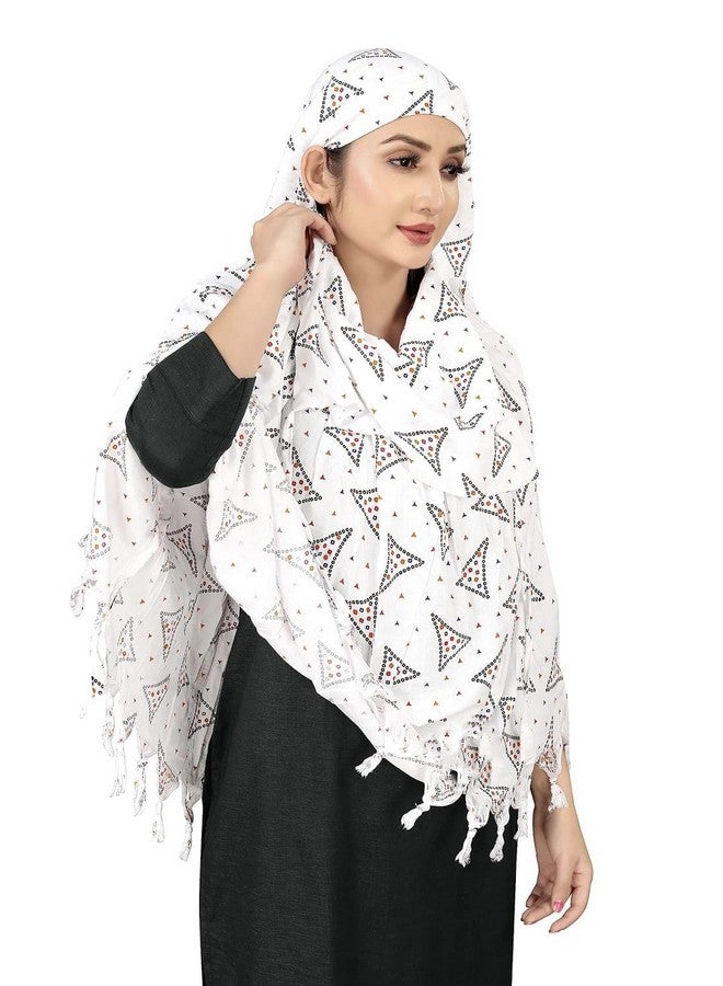 Six Sigma SIXSIGMA® Cotton Long Scarf Cum Mask White Printed Design Breathable/UV Protection Scarves Usable for Vehicle Driver | for Girl & Women - Universal Size - Image 2