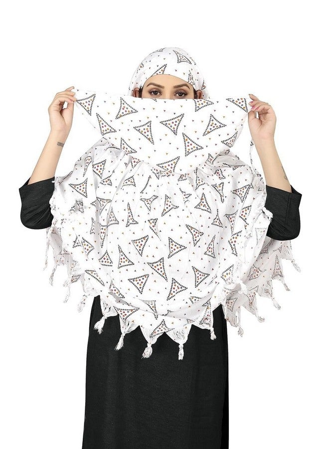 Six Sigma SIXSIGMA® Cotton Long Scarf Cum Mask White Printed Design Breathable/UV Protection Scarves Usable for Vehicle Driver | for Girl & Women - Universal Size - Image 1