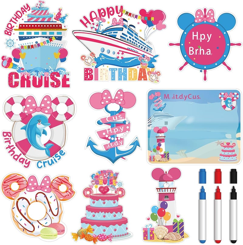 RiVolTa Birthday Cruise Door Decorations - 9 Pcs Mouse Magnet Stateroom Pink Cute Magnetic Large Ship Cabin Anchor Stickers for Girl Refrigerator Car Accessories Carnival Decals Party Decor with Pens - Image 1