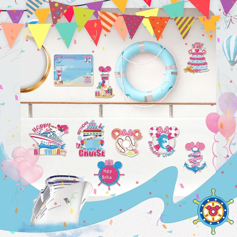 RiVolTa Birthday Cruise Door Decorations - 9 Pcs Mouse Magnet Stateroom Pink Cute Magnetic Large Ship Cabin Anchor Stickers for Girl Refrigerator Car Accessories Carnival Decals Party Decor with Pens - Image 3