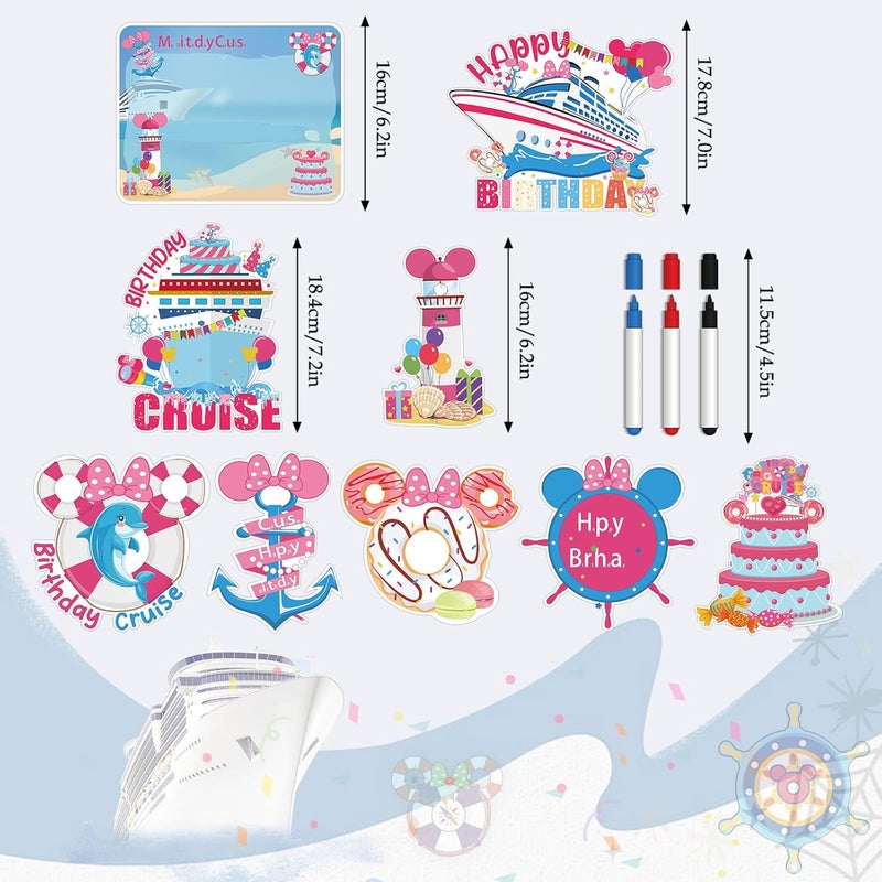 RiVolTa Birthday Cruise Door Decorations - 9 Pcs Mouse Magnet Stateroom Pink Cute Magnetic Large Ship Cabin Anchor Stickers for Girl Refrigerator Car Accessories Carnival Decals Party Decor with Pens - Image 2