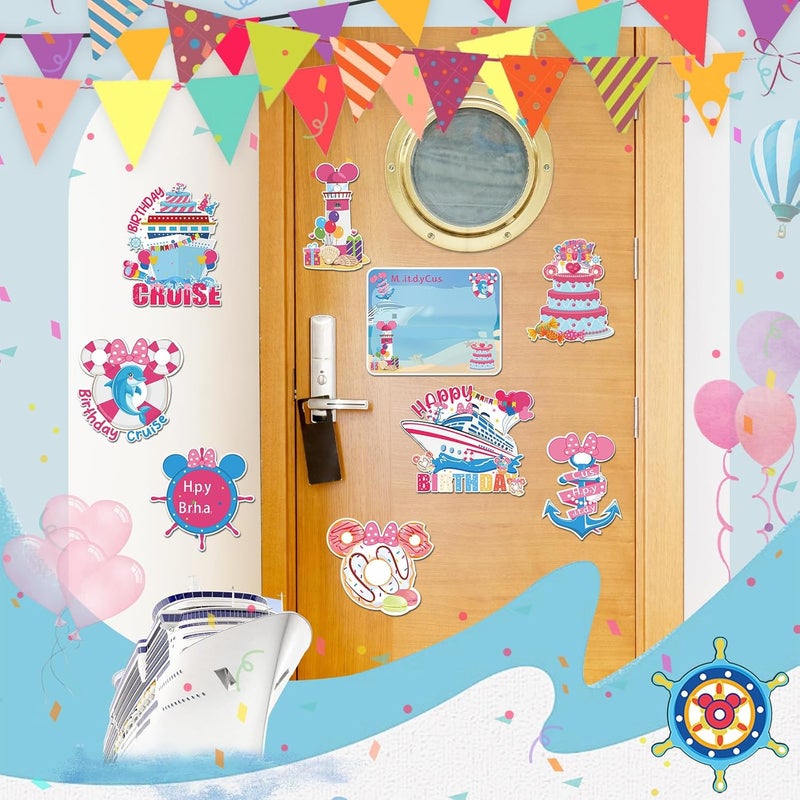 RiVolTa Birthday Cruise Door Decorations - 9 Pcs Mouse Magnet Stateroom Pink Cute Magnetic Large Ship Cabin Anchor Stickers for Girl Refrigerator Car Accessories Carnival Decals Party Decor with Pens - Image 4