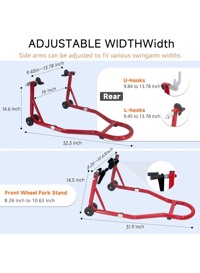 Soofam Motorcycle Stand Lift - 900 LBS Front & Rear Combo Universal Motorcycle Stands,Dirt Bike Stand Compatible With Sport Bike Most Y aMaha H onda K awasaki S uzuki Motorcycles,Red - Image 2