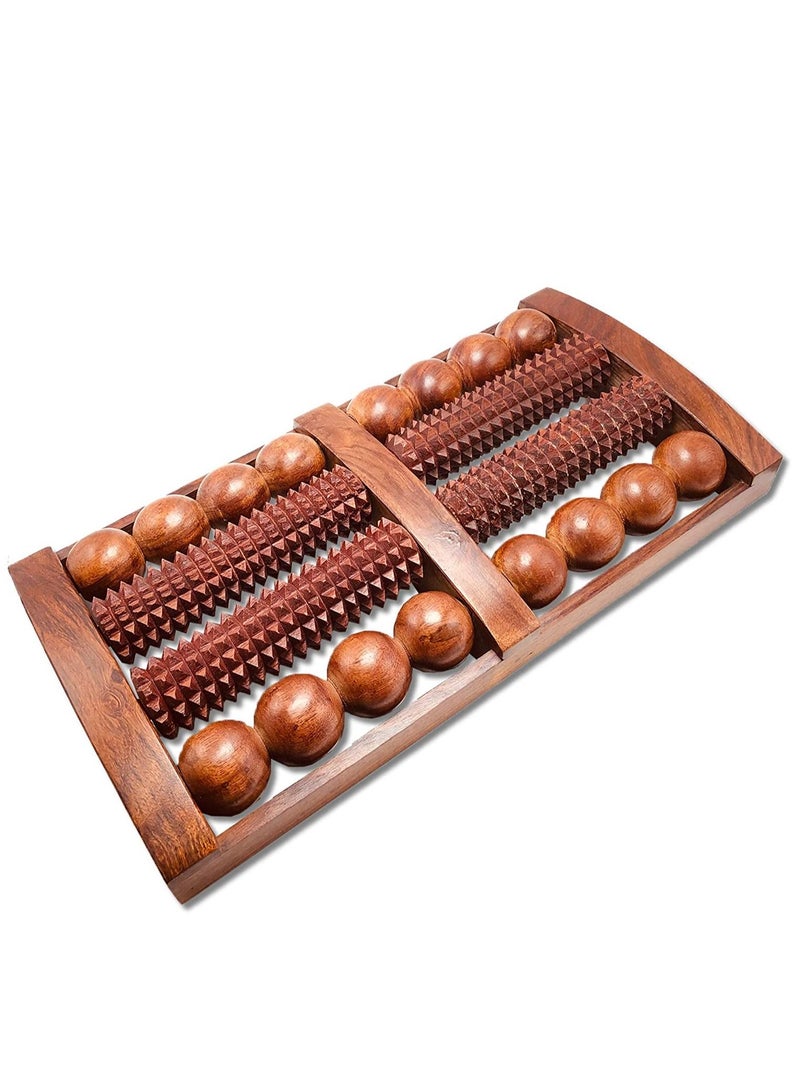 مدلك الضغط بالابر الخشبي المصنوع يدويًا من Acewood مع 8 بكرات للقدم وتوتر الجسم بالكامل ودوران الدم - (35x19 سم) - Image 1