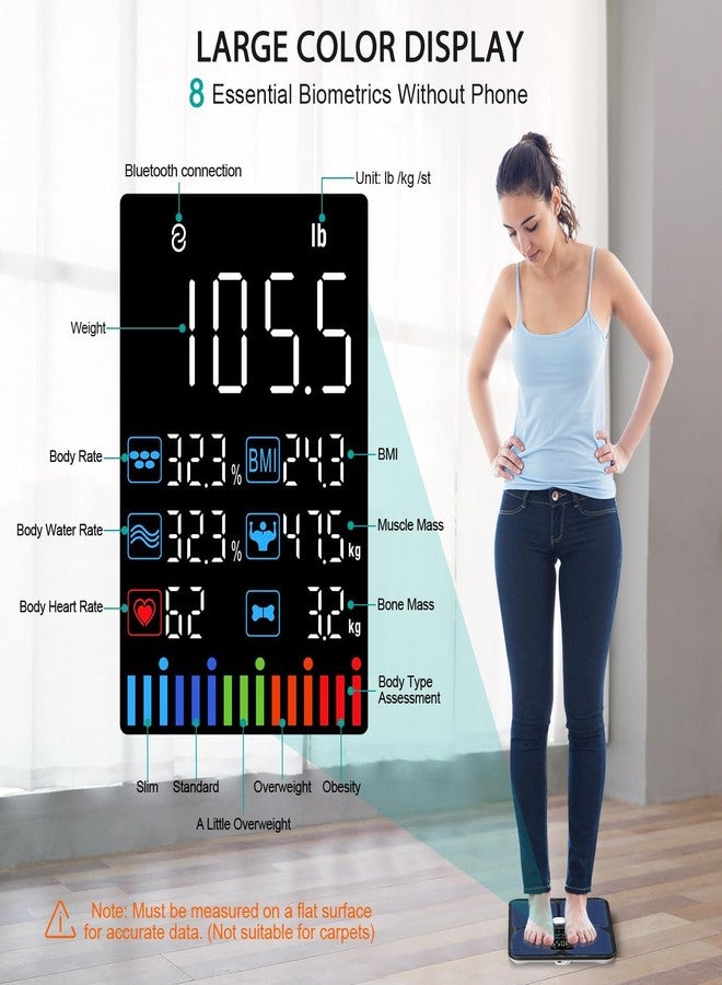 ABLEGRID Body Fat Scale,Digital Smart Bathroom Scale for Body Weight, Large Color Display Screen, 22 Body Composition Metrics BMI, Water Weigh, Heart Rate, Baby Mode, 400lb, Rechargeable - Image 4