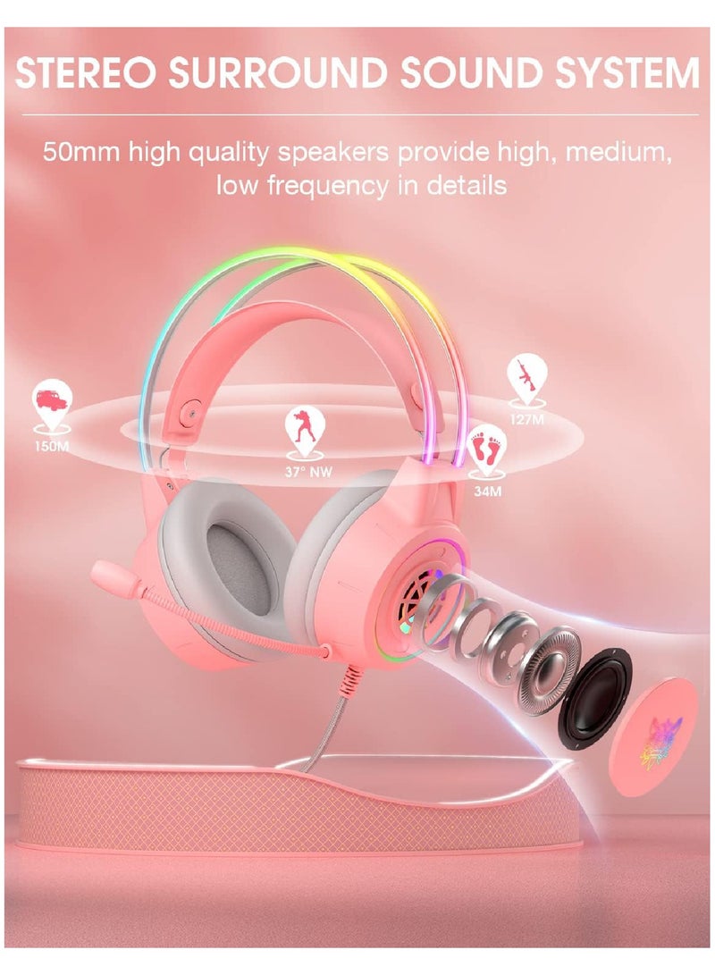 onikuma Gaming Headset With Mic Lightweight Headphones Rgb Aluminum Frame Noise Reduction Surround Sound Compatible PS4 PS5 Xbox One PC Mobile Phone  - Image 4