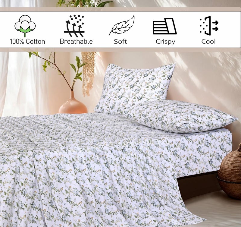 RUVANTI 100% Cotton King Size Sheets Set, 4 Pieces, Soft & Breathable Percale Weave Bedding, Deep Pocket 16", Hotel Standard, Crisp Cool Feel, Durable, Perfect Floral Bed Sheet, Heritage - Image 5
