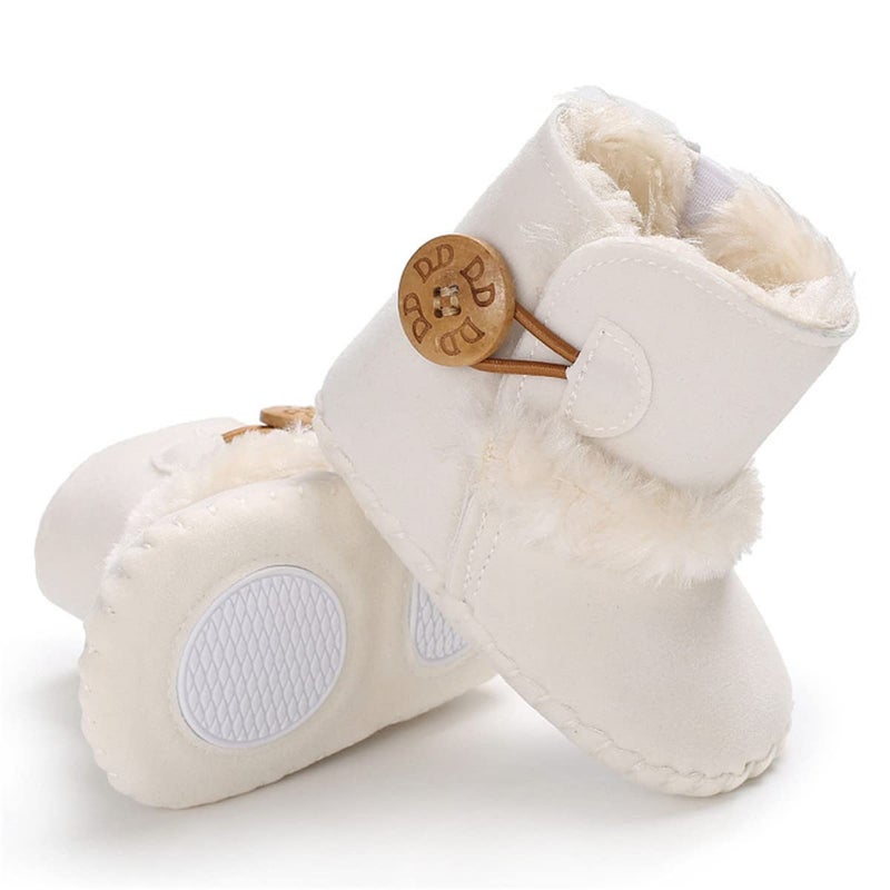 HsdsBebe Isbasic Infant Baby Buttons Snow Boots Anti-Skid Rubber Sole for Toddler Boys Girls Winter Warm Crib Shoes (6-12 Months, A/White) - Image 3