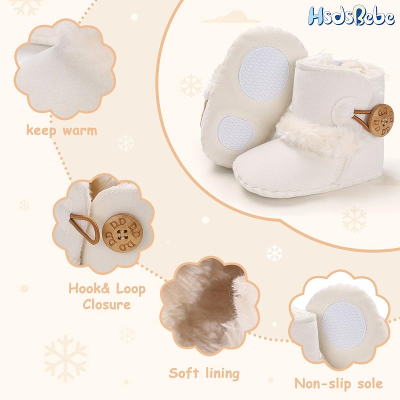 HsdsBebe Isbasic Infant Baby Buttons Snow Boots Anti-Skid Rubber Sole for Toddler Boys Girls Winter Warm Crib Shoes (6-12 Months, A/White) - Image 5