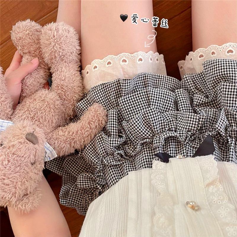 [in stock] Lolita Pumpkin Pants Cake Culottes Multi-Layer Pouch Skirt Support Base Parent-Child Girl Shorts Grey Check 9035 