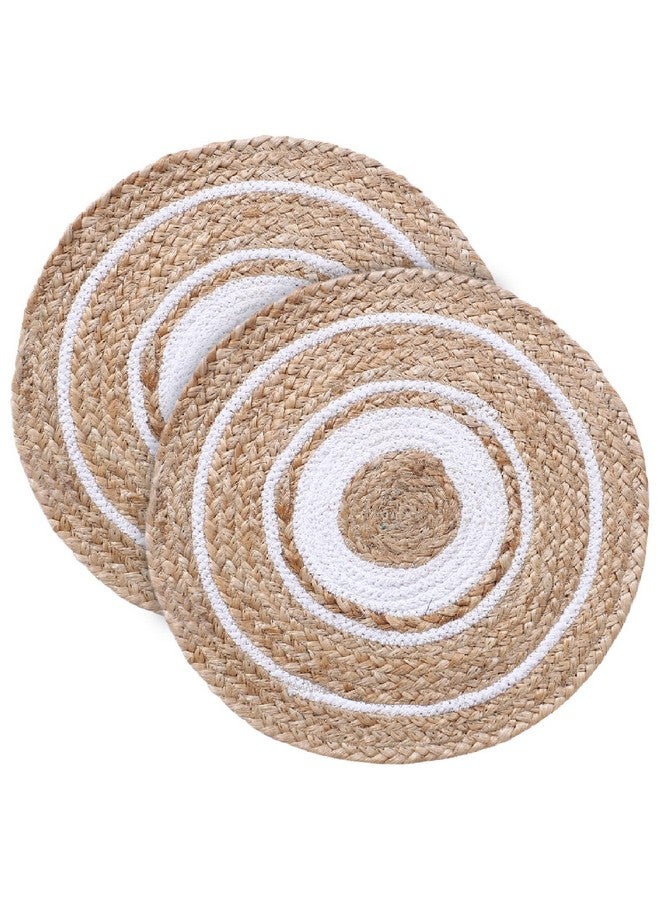 Kuber Industries Handmade Braided Carpet Rugs|Traditional Spiral Design Jute Placemat|Table Top Mat for Bedroom,Living Room,Dining Room,36x36 cm,Pack of 2 (White) - Image 1