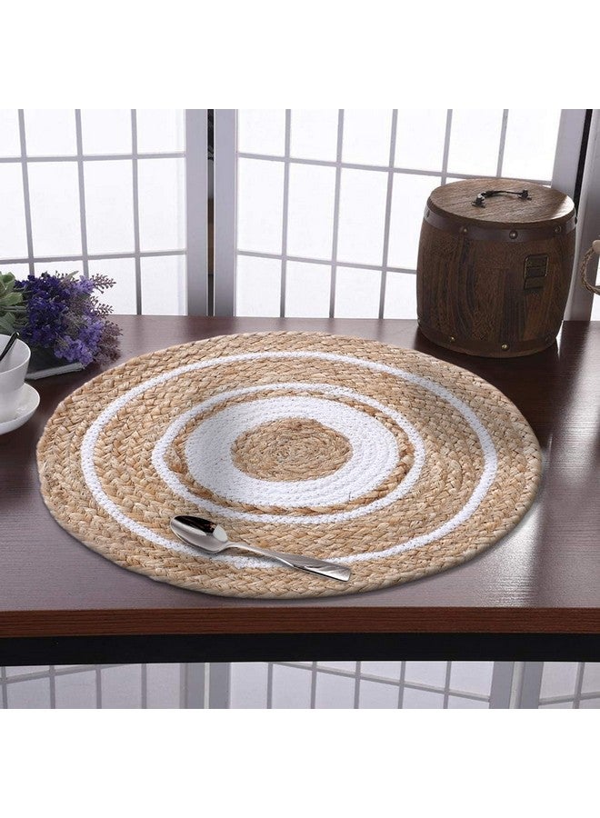 Kuber Industries Handmade Braided Carpet Rugs|Traditional Spiral Design Jute Placemat|Table Top Mat for Bedroom,Living Room,Dining Room,36x36 cm,Pack of 2 (White) - Image 4