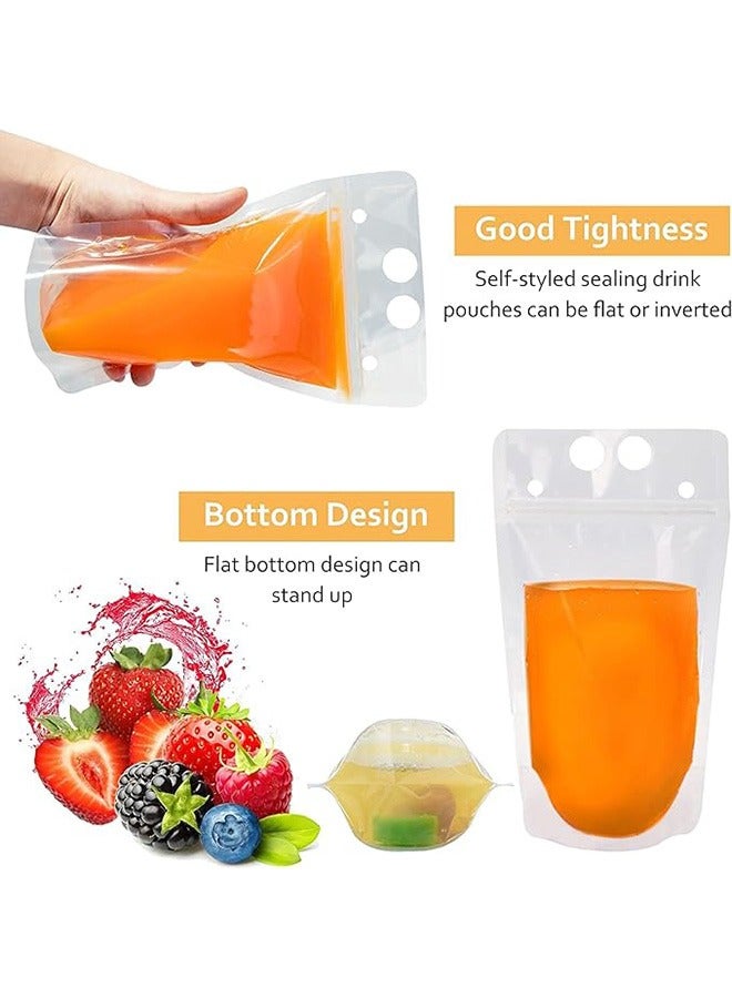 20 Pcs Drink Pouches Clear Drink Bags with Disposable Plastic Straws Smoothie Bags Juice Bags Double Zipper Handheld Translucent Stand-up Frozen Drink Pouches with Straws  - Image 2